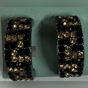 Black and Gold Crystal 1/2 Loop Earrings